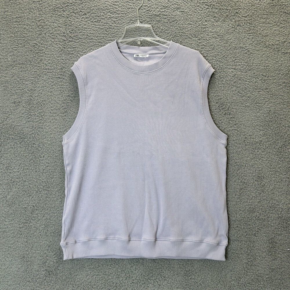 Zara Sweater Vest Mens Extra Large Lilac Textured‎ Ribbed Relax Fit Crew Neck